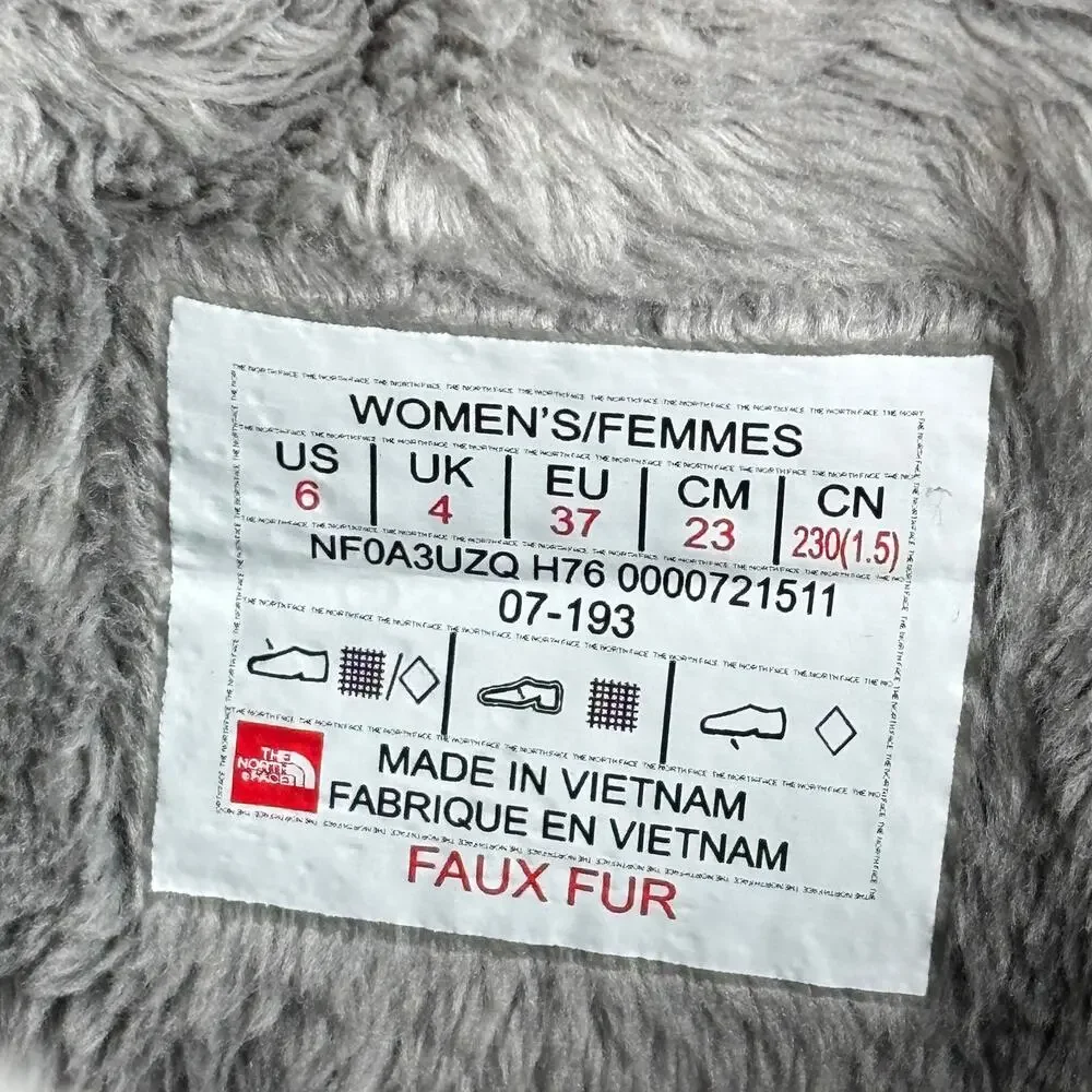 North Face Thermoball Microbaffle Insulated Zip Bootie Women's 6 Silver Grey